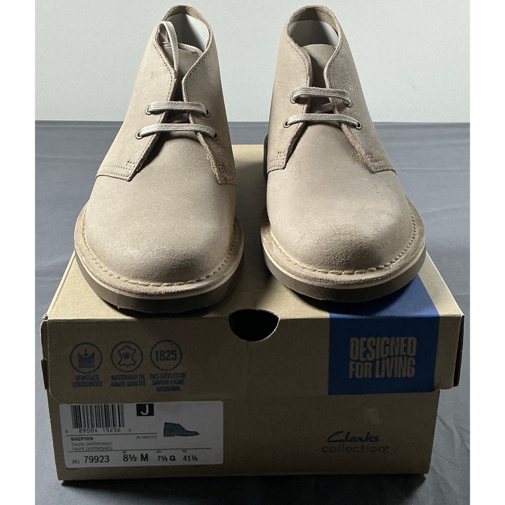Clarks Collection Shepton Taupe Distressed Suede Desert Boots Men 8.5 M 26179923